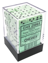 Chessex Dice: 12mm D6 36ct Opaque Pastel Green Black CHX25865